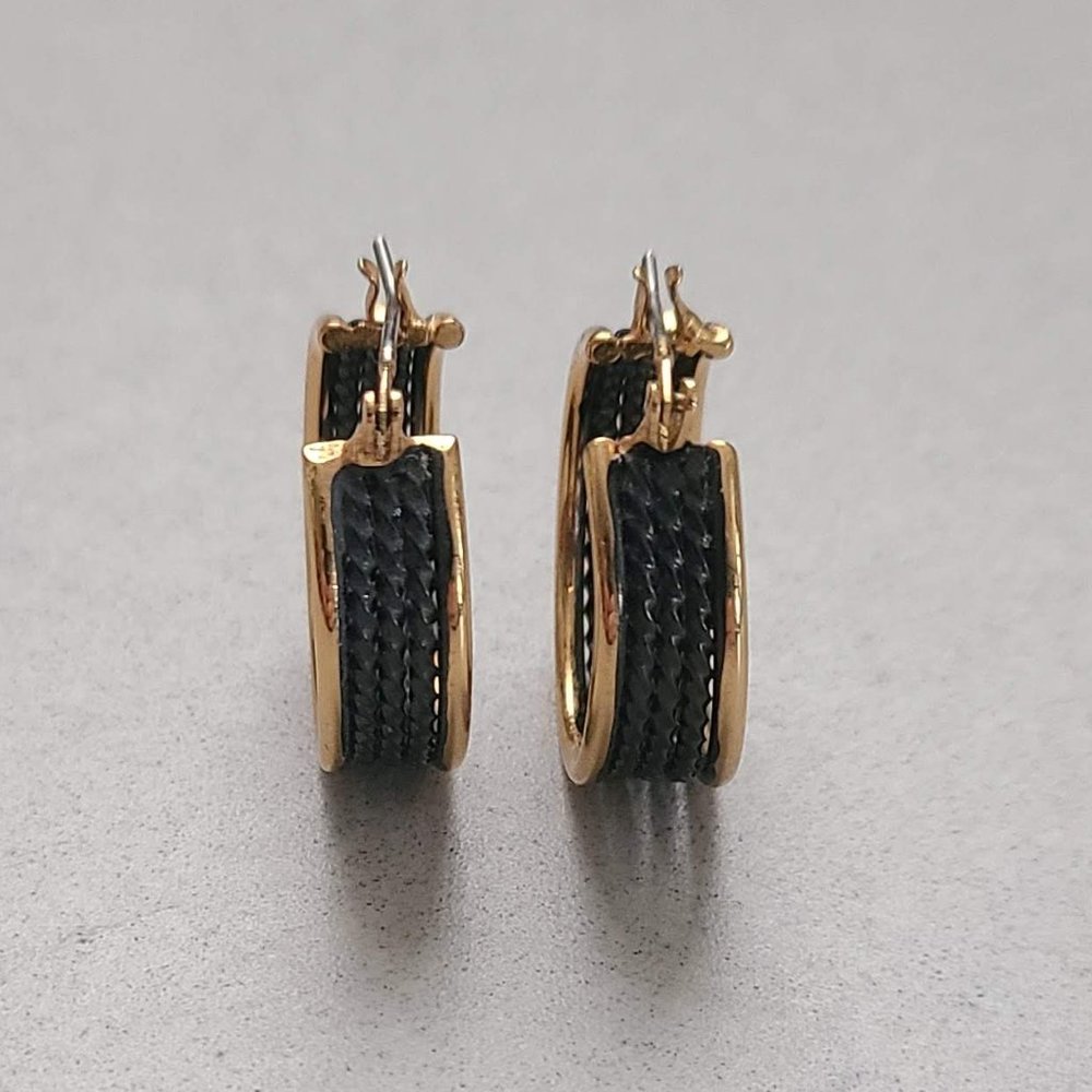 Black & Gold Fashion Hoop Earrings - Picture 2 of 8